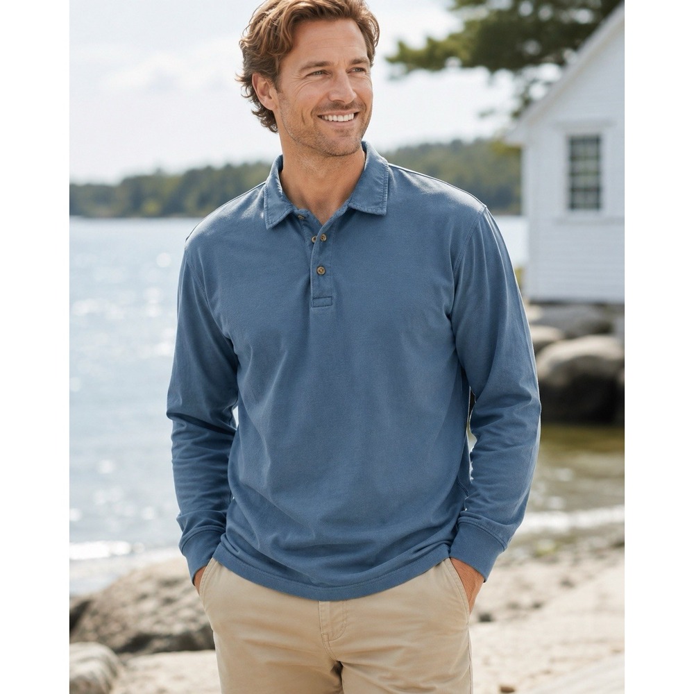 L.L. Bean Lakewashed Rugby Shirt Men's M Traditional Fit Blue 100% Cotton 526292